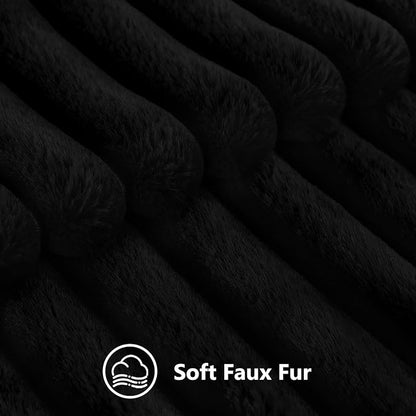 decorUhome Cozy Faux Fur Throw Pillow Covers 26x26 Set of 2 Decorative Soft Plush Striped Modern Farmhouse Boho Couch Euro Sham Pillow Cases with Velvet Back for Sofa Bed Living Room, Black