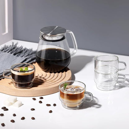 glastal Stackable Glass Cups 4 oz Espresso Glasses Double Walled Espresso Cups - Image 7