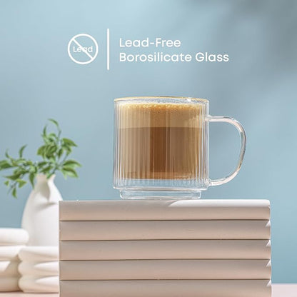 JoyJolt Haven Stackable Fluted Glass Mugs, 13.5oz Clear Mugs - Image 7