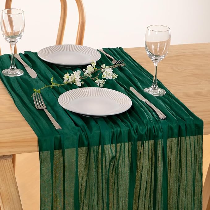 2 Pack Emerald Green Cheesecloth Table Runner 10ft Sheer Gauze Decor | - Image 5