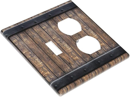 Light Switch Cover Plate Rustic Barn Door Vintage Country Wood Board 2 Gang Decorative Switch Plates 1 Toggle Duplex Combo Outlet Covers GFCI Wall Plates for Farmhouse Cabin Decor