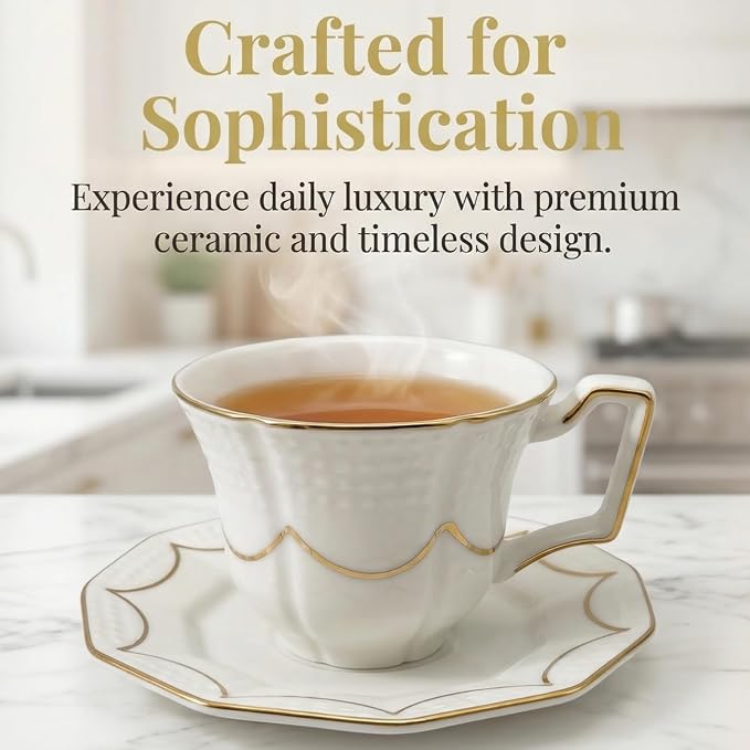 Tea Cup and Saucer Set for 1, 6.8 Oz | Coffee Cup - Image 2