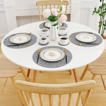 Homaxy Round Faux Leather Placemats and Coasters, Light Grey | Washable - Image 9