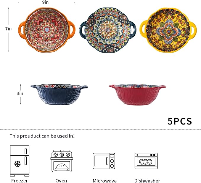 XKXKKE 5 Pack Boho Ceramic Serving Bowls - Image 6