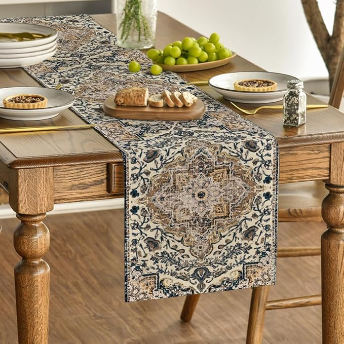 Artoid Mode Dark Blue Boho Bohemia Style Table Runner, Country Rustic Farmhouse - Image 3
