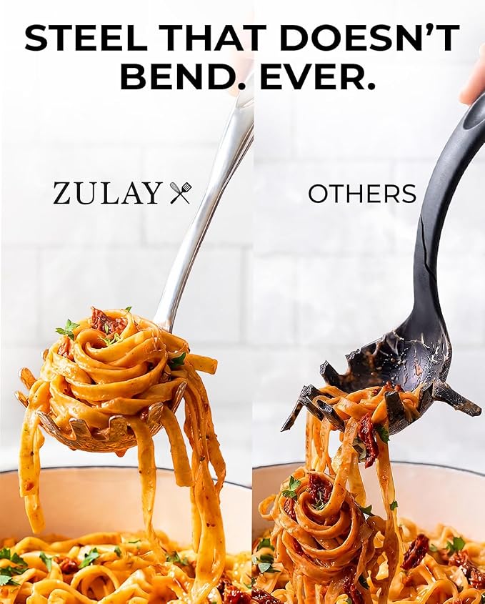 Zulay Kitchen Stainless Steel Pasta Spoon | 12” Spaghetti Server - Image 3