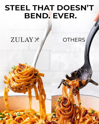 Zulay Kitchen Stainless Steel Pasta Spoon | 12” Spaghetti Server - Image 3