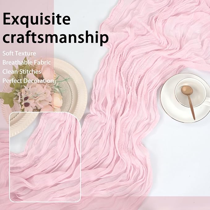 8 Pack Pink Cheesecloth Table Runner 17x108 inch Boho Gauze Cheese Cloth Table - Image 7