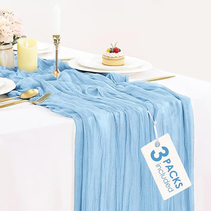 3 Pack Baby Blue Cheesecloth Table Runner 35x120 Inch Boho Semi Sheer Boho by BlueTopCoLtd