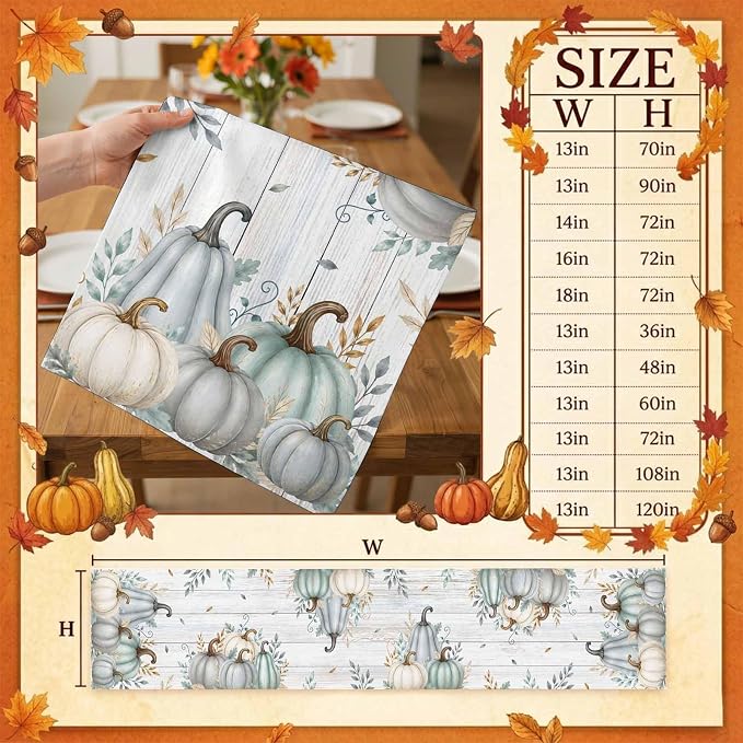 Gray Green Pumpkin Fall Table Runner 72 Inches Long, Thanksgiving Table Runners - Image 8