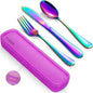 Travel Utensils with Case, 4-Piece Stainless Steel Portable Cutlery Set by TININA