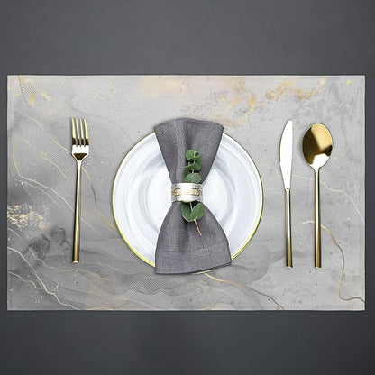Grey Marble Placemats Set of 4, Washable Minimalist Style Placemats, Non-Slip Table Rectangle Linen Place Mats for Kitchen Dining Party Home Indoor Table Decor, Modern Art on The Dining Table