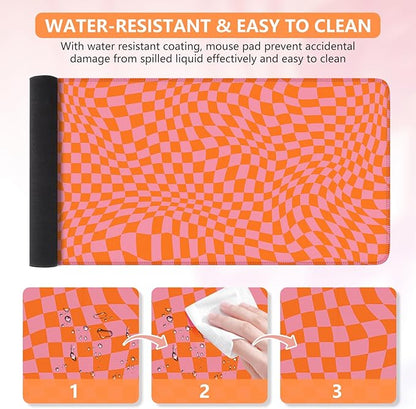 iCasso XXL Large Mouse Pad for Desk, Anti-Slip Big Mousepad with Stitched Edges, Keyboard Pad Mouse Mat for Computer (Orange Checkered)
