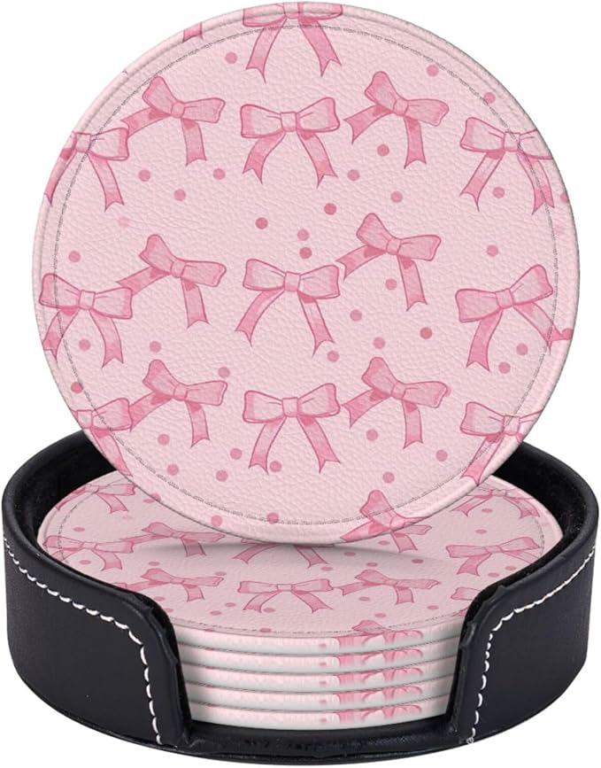 Cute Pink Bow Dot Coasters for Drinks, Drink Coaster by KiuLoam