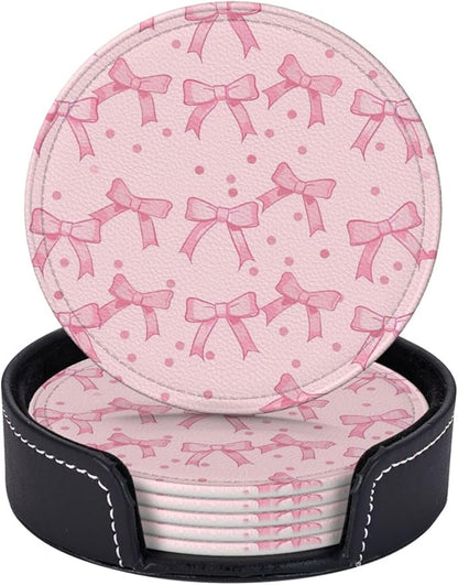 Cute Pink Bow Dot Coasters for Drinks, Drink Coaster by KiuLoam
