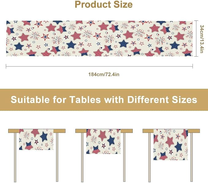 4th of July Table Runner, American Patriotic Independence Day Red Blue White - Image 8