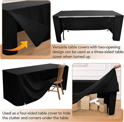 HolidayIdeas Fitted Table Covers - 96 x 30 Inch - 2 Pack Rectangle Tablecloths, Versatile Polyester Fabric Table Cloth for Parties, Holiday Dinner, Trade Show (Black)