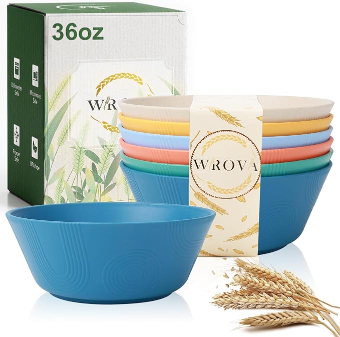 Wheat Straw Bowls Set 36oz, Cereal Bowls Soup Bowls Set of 6, Unbreakable Salad by WROVA