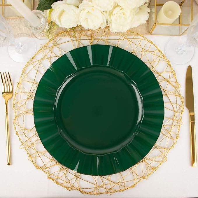 Efavormart 11" Dinner Plates – Set of 10 Plastic Hunter Green Round Disposable - Image 6