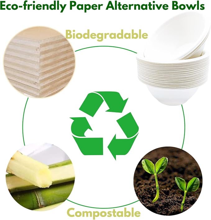 Haawooky 100 Pack White Disposable Paper Bowls, 8oz Natural Compostable - Image 4