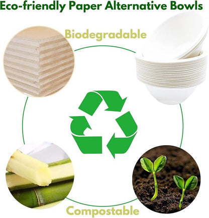 Haawooky 100 Pack White Disposable Paper Bowls, 8oz Natural Compostable - Image 4