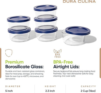 12-Piece Glass Food Storage Containers Set | 2-Cup, Leakproof | Microwave - Image 2