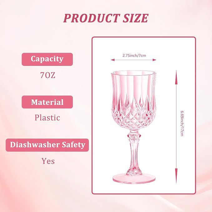 7OZ Plastic Wine Glasses, Reusable Vintage Goblets Unbreakable Drinking Glasses - Image 2