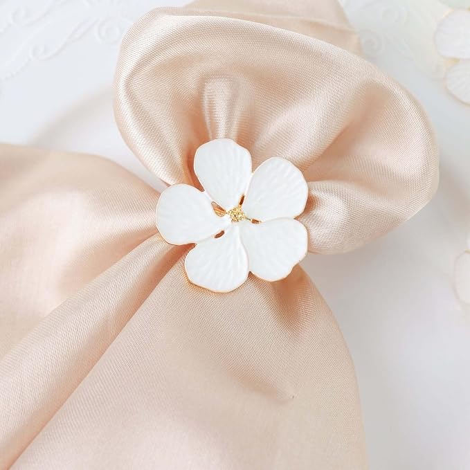 Efavormart 4 Pack | White & Gold Metal Flower Napkin Rings, Floral Serviette by efavormart