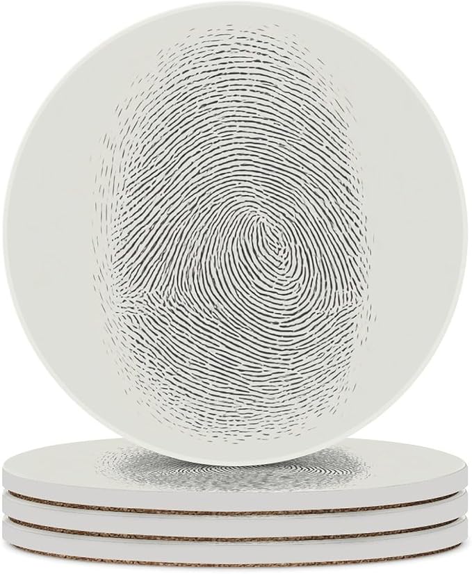 Minimalist Fingerprint Simple Lines Abstract Coasters Set of 4 Absorbent by Unknown