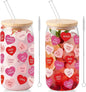 Sliner 2 Pcs Heart Glass Cups Valentines Galentines Day Tumbler 16 oz Iced by Sliner