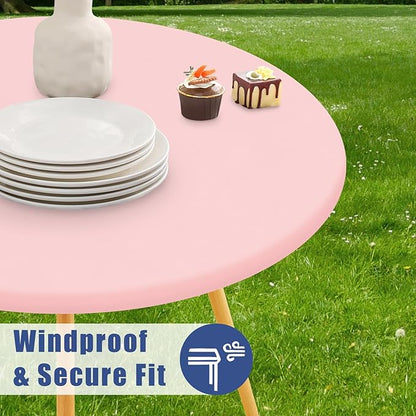 Round Spandex Tablecloth 2 Pack, Elastic Fitted Waterproof Tablecloths for 57"-68" Tables, Stretch Washable Picnic Table Cover for Camping, Dining, Indoor and Outdoor, Pink