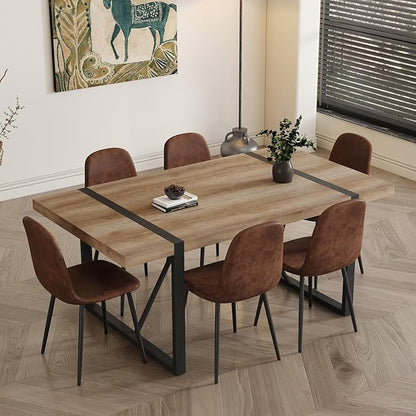 71'' Kitchen Table,Dinner Table for 6-8, Kitchen & Dining Room Tables,Wood Dining Table with Metal Legs for Living Room & Dining Room