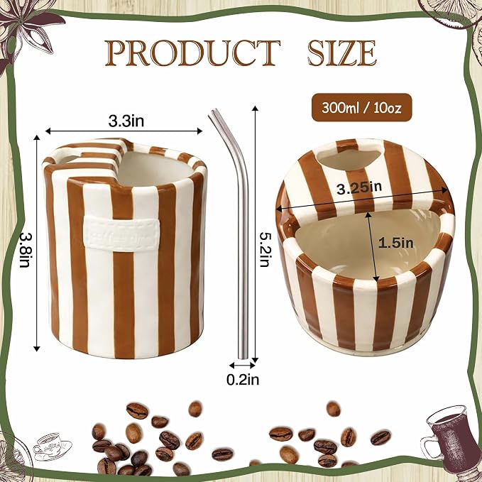 Ceramic Coffee Mugs 10 oz Retro Striped Coffee Mug No Handle - Image 3