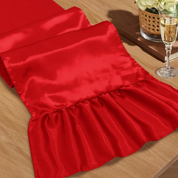 2 Pack Red Satin Table Runner 12 x 108 Inch | Ruffle Design, Luxurious Dining by Unknown