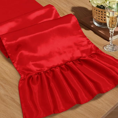 2 Pack Red Satin Table Runner 12 x 72 Inch | Ruffle Design, Luxurious Dining by Unknown