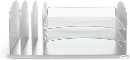 Safco Onyx Desk Organizer with 3 Horizontal and 3 Upright Trays, Durable Steel Construction, Silver