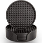 Coasters for Drinks 6 Pcs Drink Plastic Coaster with Holder,Heat Resistant Silicone Cup Mat Tabletop Protection,Non-Slip Rubber Coasters for Kinds of Cups (Black)