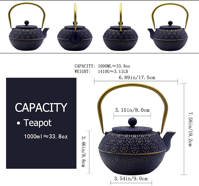 33.8oz Small Cast Iron Tea Kettle - Image 6