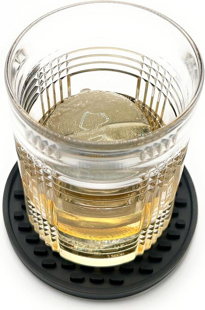 Happitasa 4.25 Inch Bar Mat Style Silicone Beverage Coasters, Set of 6 with Holder (Black)
