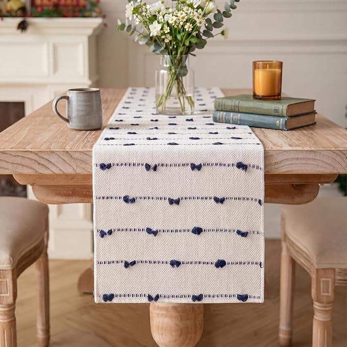Artoid Mode Dark Blue Boho Farmhouse Cotton Woven Table Runner, Seasonal Summer by ArtoidMode