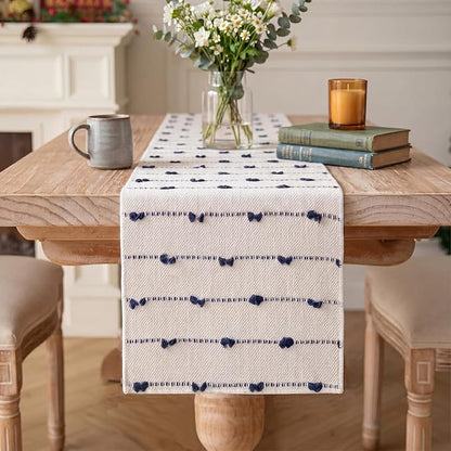 Artoid Mode Dark Blue Boho Farmhouse Cotton Woven Table Runner, Seasonal Summer by ArtoidMode