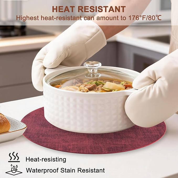 Round Faux Leather Placemats and Coasters, Reversible Heat Resistant Non-Slip - Image 2