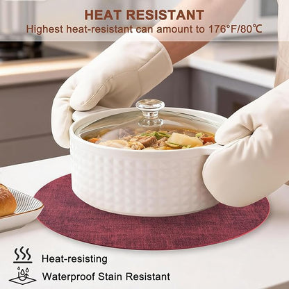 Round Faux Leather Placemats and Coasters, Reversible Heat Resistant Non-Slip - Image 2