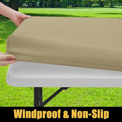 Smiry Rectangle Picnic Table Cloth, Waterproof Elastic Fitted Tablecloths for 6 Foot Tables, Washable Polyester Table Cover for Camping, Indoor and Outdoor (Taupe, 30"x72")