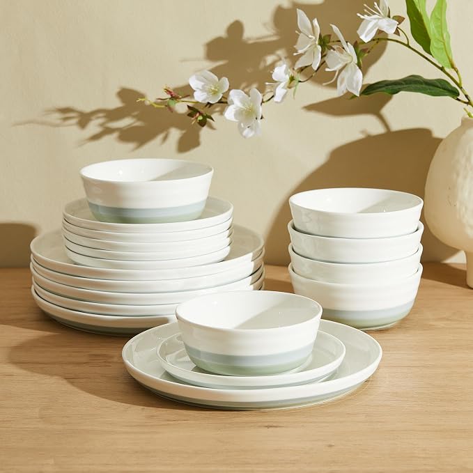 Sweese Plates and Bowls Sets, 18 Pieces Modern Porcelain Dinnerware Set by Sweese