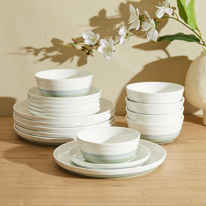 Sweese Plates and Bowls Sets, 18 Pieces Modern Porcelain Dinnerware Set by Sweese