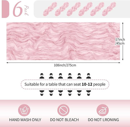 6 Pack Light Pink Cheesecloth Table Runner 17x108 Inch Semi Sheer Boho Gauze - Image 2
