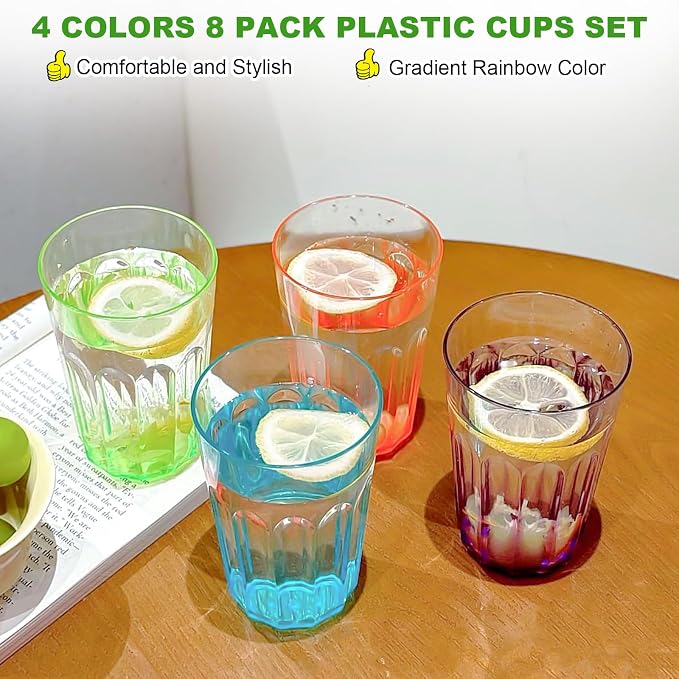 Plastic Drinking Glasses Set of 8，15oz Plastic Cups Reusable Tumblers | Water - Image 3