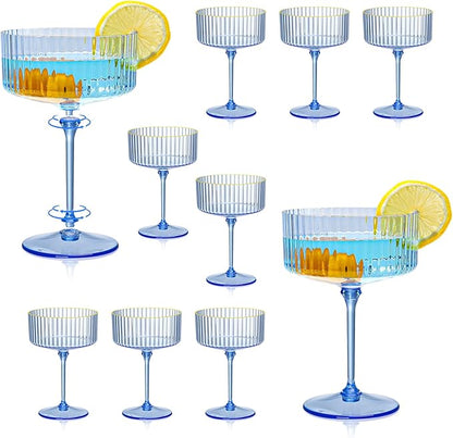 XUWAIDSGN 12 Pcs Champagne Martini Glasses 9 Oz with Gilded Removable Gold Rim Coupe Glasses Pink Martini Glasses Plastic Mimosa Vintage Coupe Glasses Set For Wedding Anniversary (12, Clear Blue)