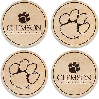 LazerEdge Clemson Tigers Wooden Coaster Set - Maple Wood - Officially Licensed Product - 4-Pack